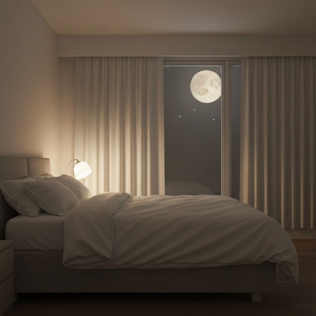 Mirna spavaća soba u prigušenom svetlu sa jednostavnim enterijerom